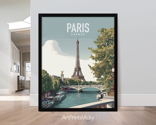 Paris Eiffel Tower Travel Poster Wall Art by ArtPrintsVicky