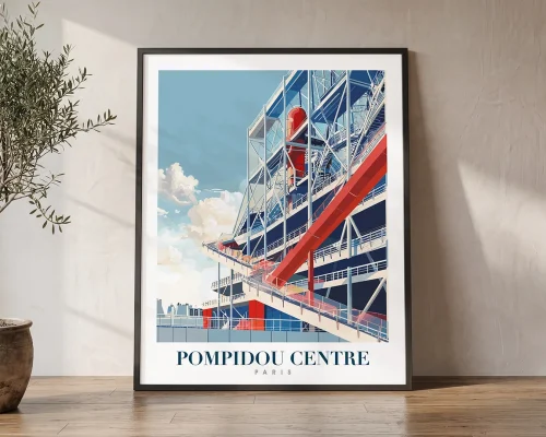 Paris Travel Poster — Vintage Pompidou Centre Wall Art | ArtPrintsVicky