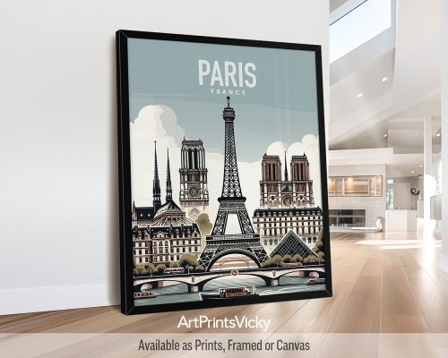 Paris skyline in smooth travel style art print by ArtPrintsVicky pen_spark