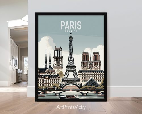 Paris skyline in smooth travel style art print by ArtPrintsVicky