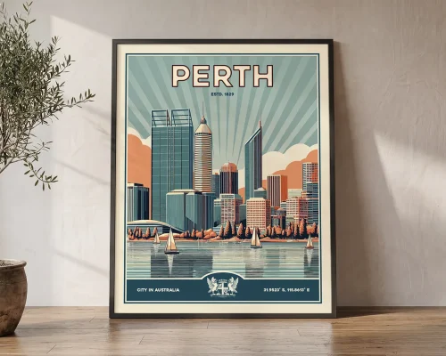 Perth Poster Inspired by Retro Travel Art