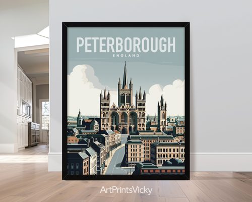 Peterborough skyline travel poster in smooth colors by ArtPrintsVicky