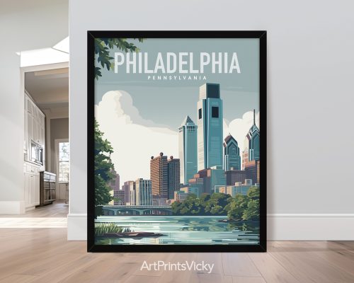 Philadelphia Downtown Travel Poster Wall Art by ArtPrintsVicky