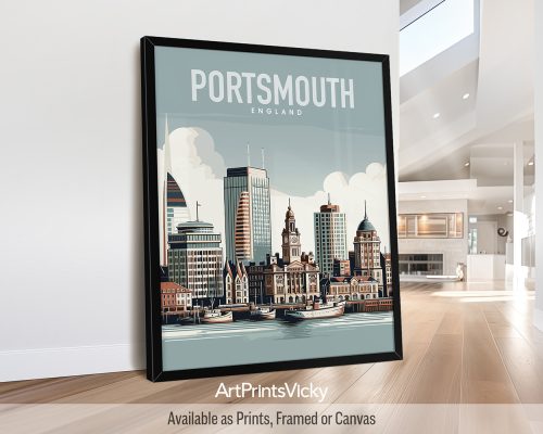 Portsmouth illustrated travel poster in smooth colors by ArtPrintsVicky