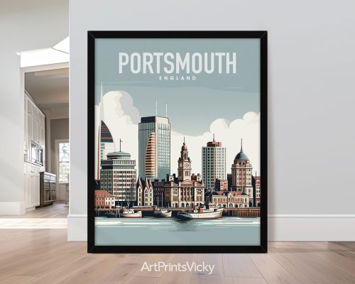 Portsmouth illustrated travel poster in smooth colors by ArtPrintsVicky