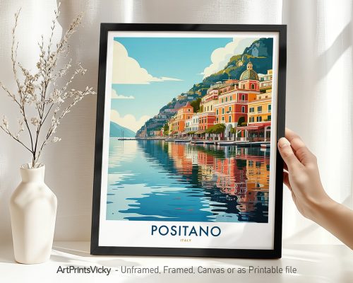 Positano Italy Travel Poster - Amalfi Coast Print