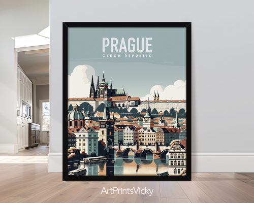 Prague skyline in smooth travel style art print by ArtPrintsVicky