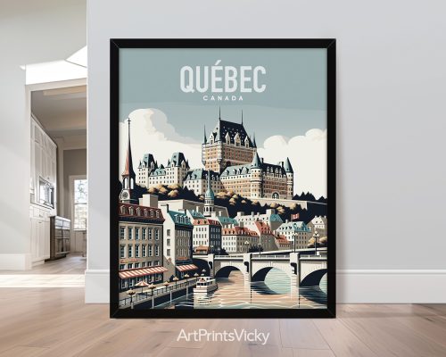 Quebec City illustrated travel poster in smooth colors by ArtPrintsVicky