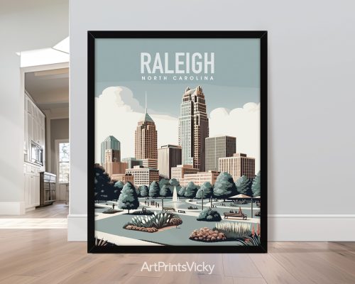 Raleigh illustrated travel poster in smooth colors by ArtPrintsVicky