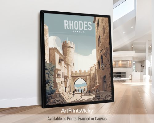 Rhodes Island, Greece travel poster in smooth colors by ArtPrintsVicky