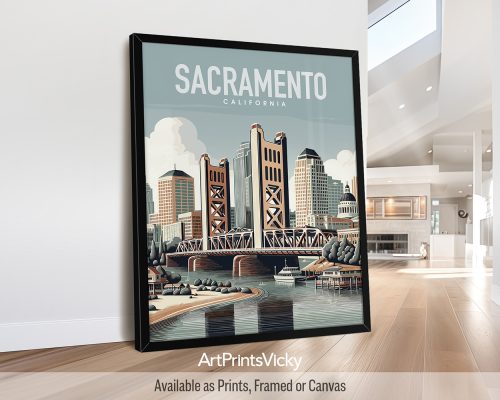 Sacramento illustrated travel poster in smooth colors by ArtPrintsVicky