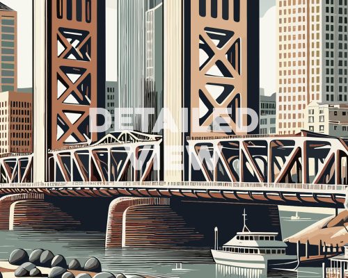 Sacramento illustrated travel poster in smooth colors detail by ArtPrintsVicky