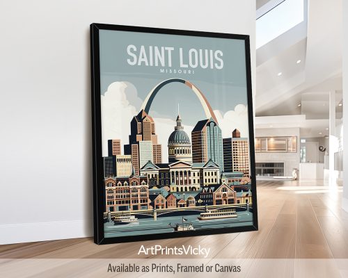 St. Louis illustrated travel poster in smooth colors by ArtPrintsVicky