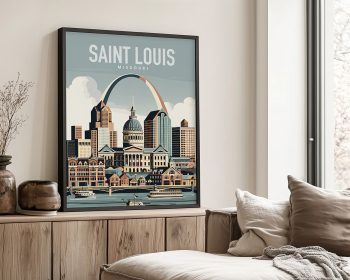 Framed print of Saint Louis, Missouri featuring the Gateway Arch and city skyline.