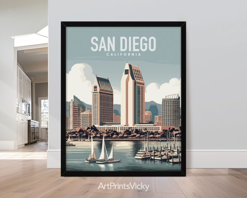 San Diego illustrated travel poster in smooth colors by ArtPrintsVicky