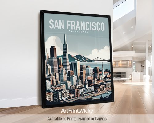 San Francisco skyline in smooth travel style art print by ArtPrintsVicky