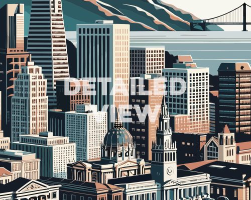 San Francisco skyline in smooth travel style art print detail by ArtPrintsVicky