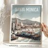 Framed art print featuring Santa Monica, California with a view of the beach and Ferris wheel.