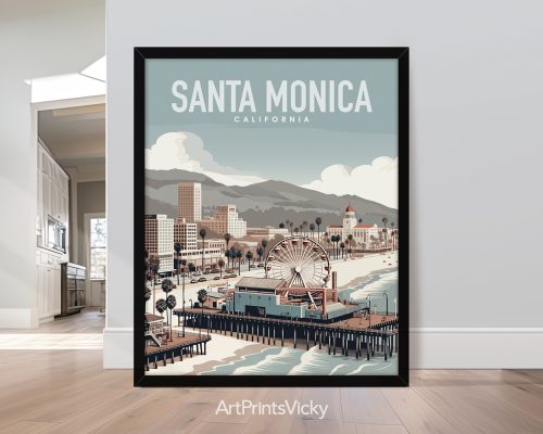 Santa Monica travel poster in smooth colors by ArtPrintsVicky