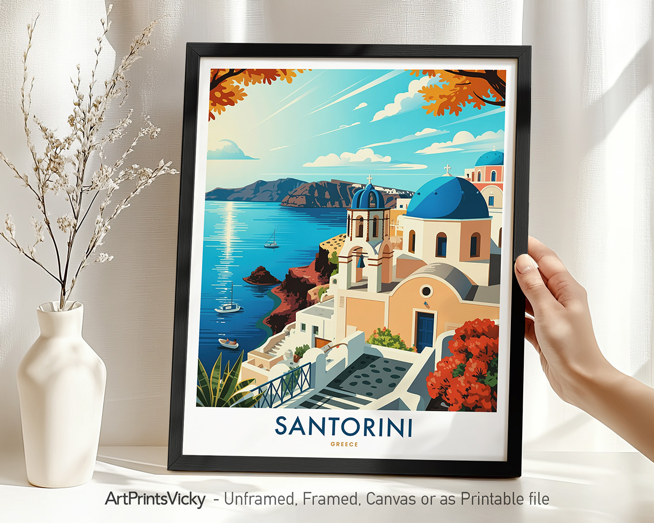 Santorini Greece Travel Poster - Wall Art Print