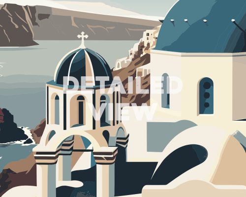 Santorini travel poster in smooth colors detail by ArtPrintsVicky