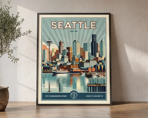 Seattle Travel Poster — Vintage Wall Art Print