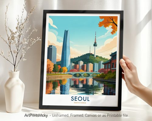Seoul Skyline Travel Poster - Cityscape Print