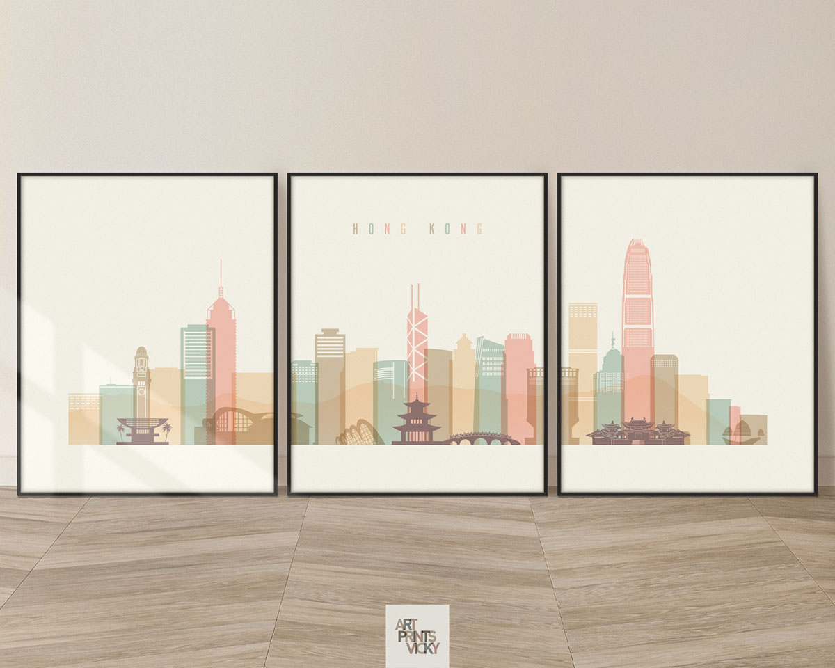 Hong Kong set of 3 prints in pastel cream