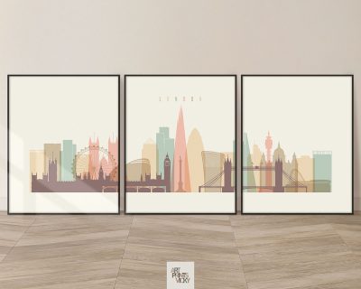 London Skyline Set Of 3 Prints Pastel Cream