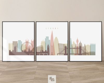 London Cityscape Set Of 3 Prints Pastel White