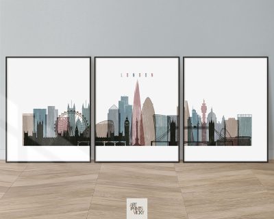 London skyline art set of 3 posters distressed 1