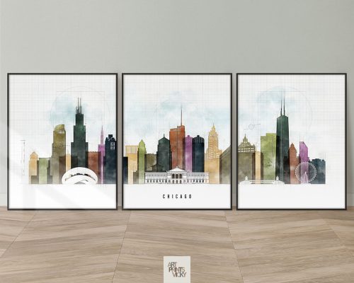 Chicago skyline print set urban 2
