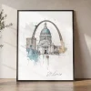St. Louis Skyline Drawing — Watercolor Wall Art | ArtPrintsVicky