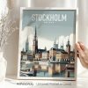 Stockholm illustrated skyline travel poster in smooth colors by ArtPrintsVicky