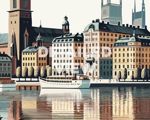 Stockholm illustrated skyline travel poster in smooth colors detail by ArtPrintsVicky