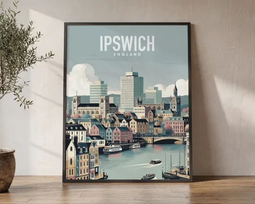 Suffolk Charm Ipswich Travel Print | ArtPrintsVicky