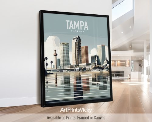 Tampa skyline travel poster in smooth colors by ArtPrintsVicky