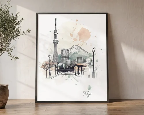 Tokyo Skyline Drawing Wall Art Print | ArtPrintsVicky