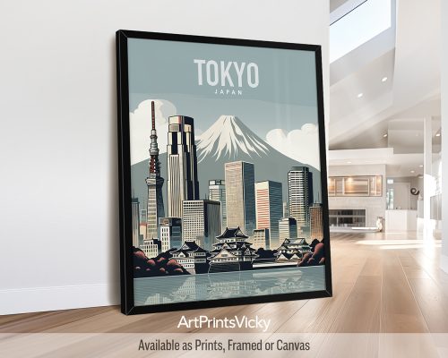 Tokyo skyline travel poster in smooth colors by ArtPrintsVicky