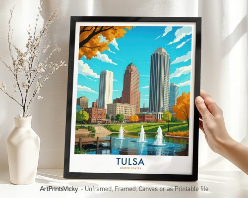 Tulsa Skyline Travel Poster - Oklahoma Art Print