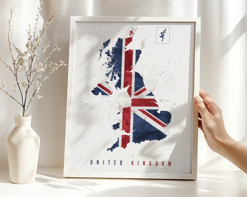 United Kingdom Map Print, British Flag Wall Art