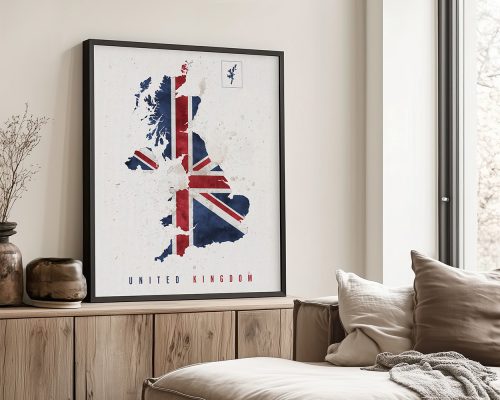 Alternative view of United Kingdom Map Print, British Flag Wall Art