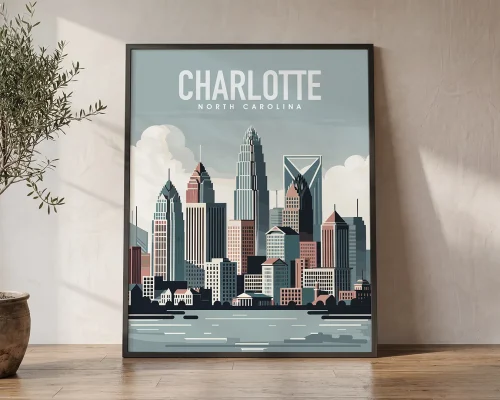 Urban Rhythm Charlotte Skyline in Smooth Lines | ArtPrintsVicky