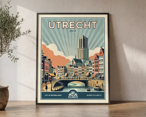 Utrecht Poster Inspired by Retro Travel Art