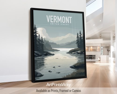 Vermont State natural landscape vector illustration poster by ArtPrintsVicky