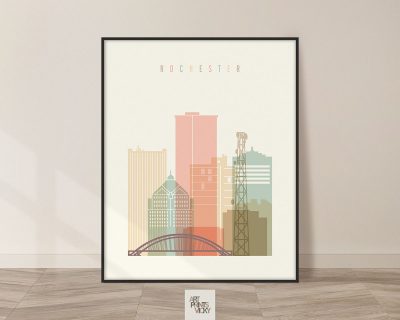 Rochester NY skyline print pastel cream