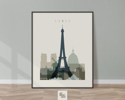 Paris print skyline earth tones 1