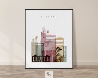 Lubbock skyline print watercolor 1