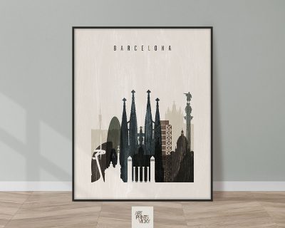 Barcelona skyline print distressed 2