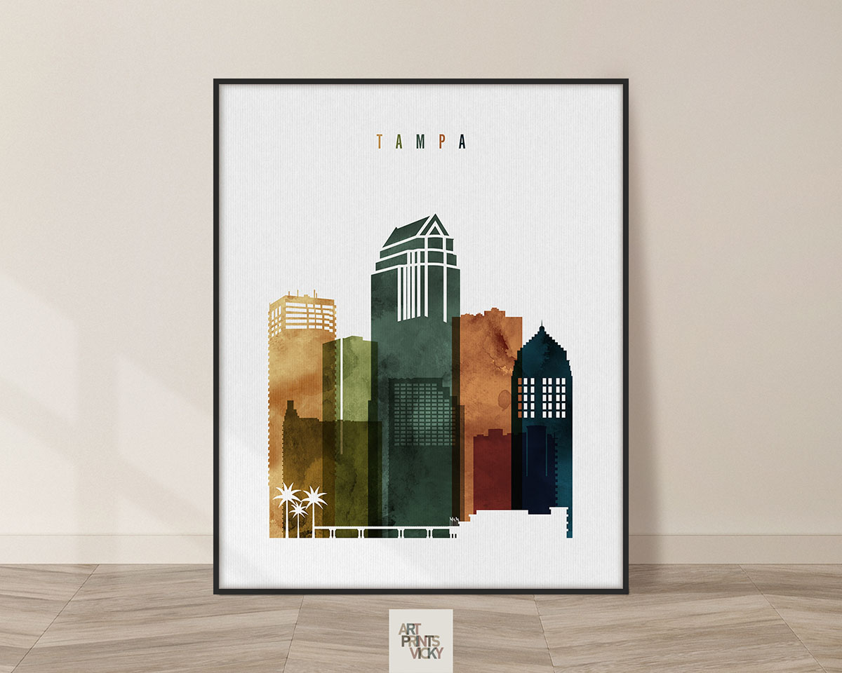 Tampa skyline print watercolor 3